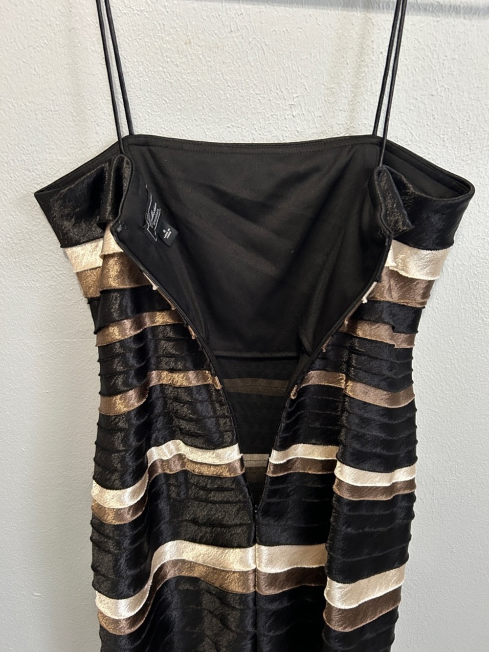 Dress-barn Black, Brown & Cream Strapless Layered Stripe Dress Size6 - Picture 3 of 7